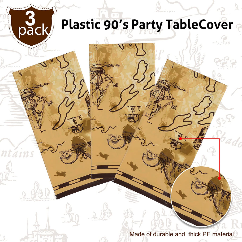 Irenare 3 Pieces Pirate Tablecloth – 54 x 108 in Treasure Map Island Party Decor
