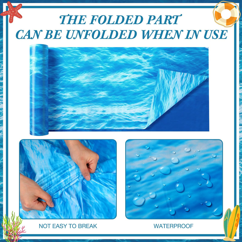 Irenare Ocean Waves Tablecloth 54in x 100ft – Waterproof PE Plastic Table Cover for Beach & Pool Parties