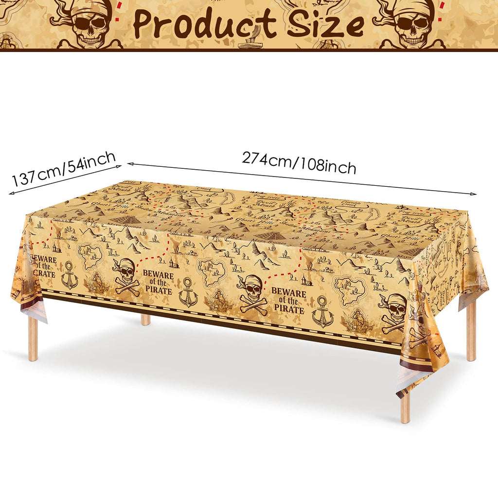 Irenare 3 Pieces Pirate Tablecloth – 54 x 108 in Treasure Map Island Party Decor