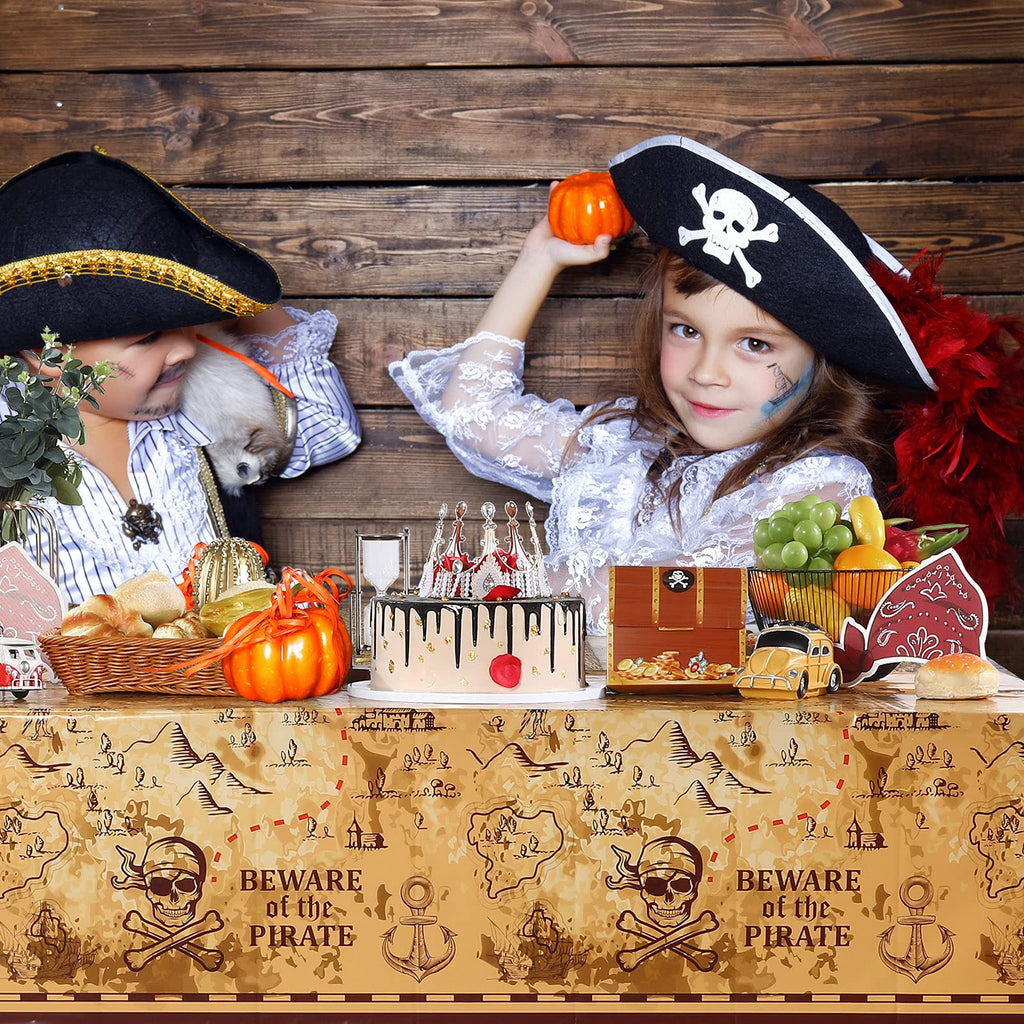Irenare 3 Pieces Pirate Tablecloth – 54 x 108 in Treasure Map Island Party Decor
