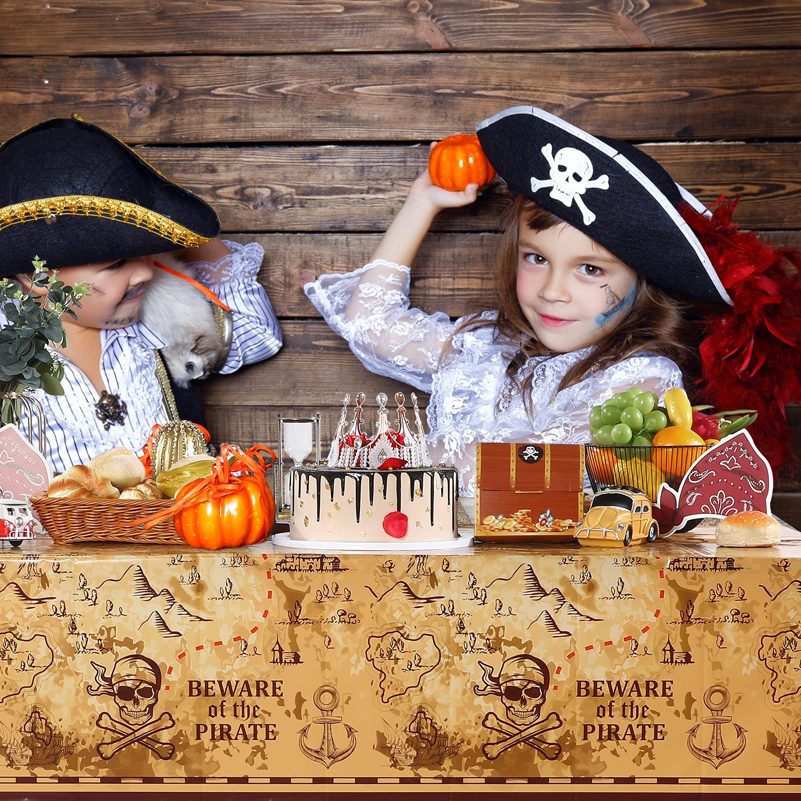 Irenare 3 Pieces Pirate Tablecloth – 54 x 108 in Treasure Map Island Party Decor