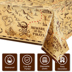 Irenare 3 Pieces Pirate Tablecloth – 54 x 108 in Treasure Map Island Party Decor