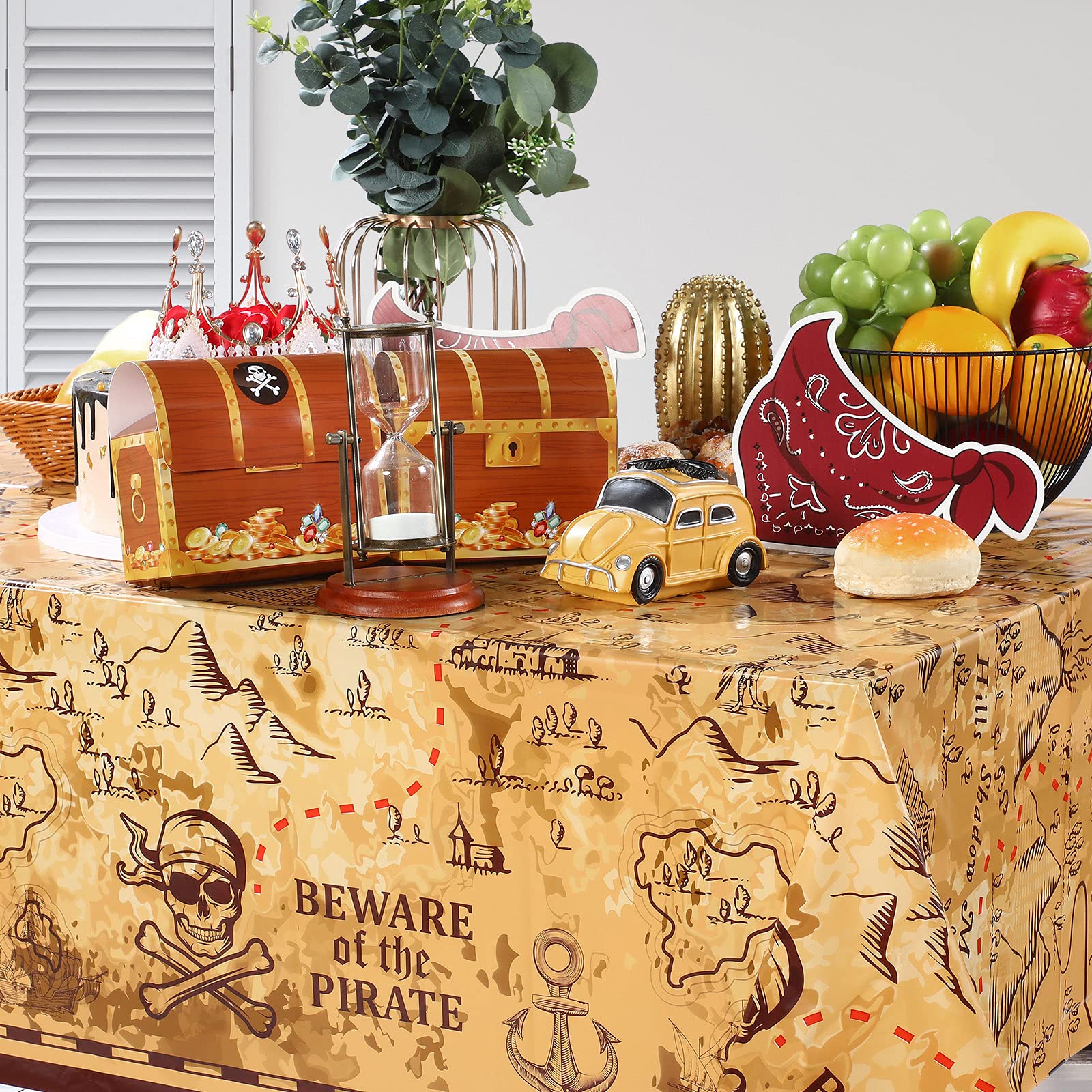 Irenare 3 Pieces Pirate Tablecloth – 54 x 108 in Treasure Map Island Party Decor