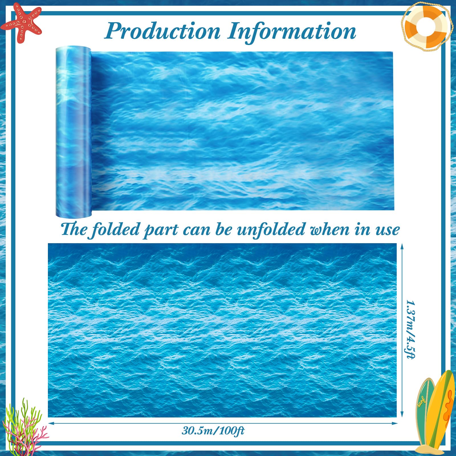Irenare Ocean Waves Tablecloth 54in x 100ft – Waterproof PE Plastic Table Cover for Beach & Pool Parties