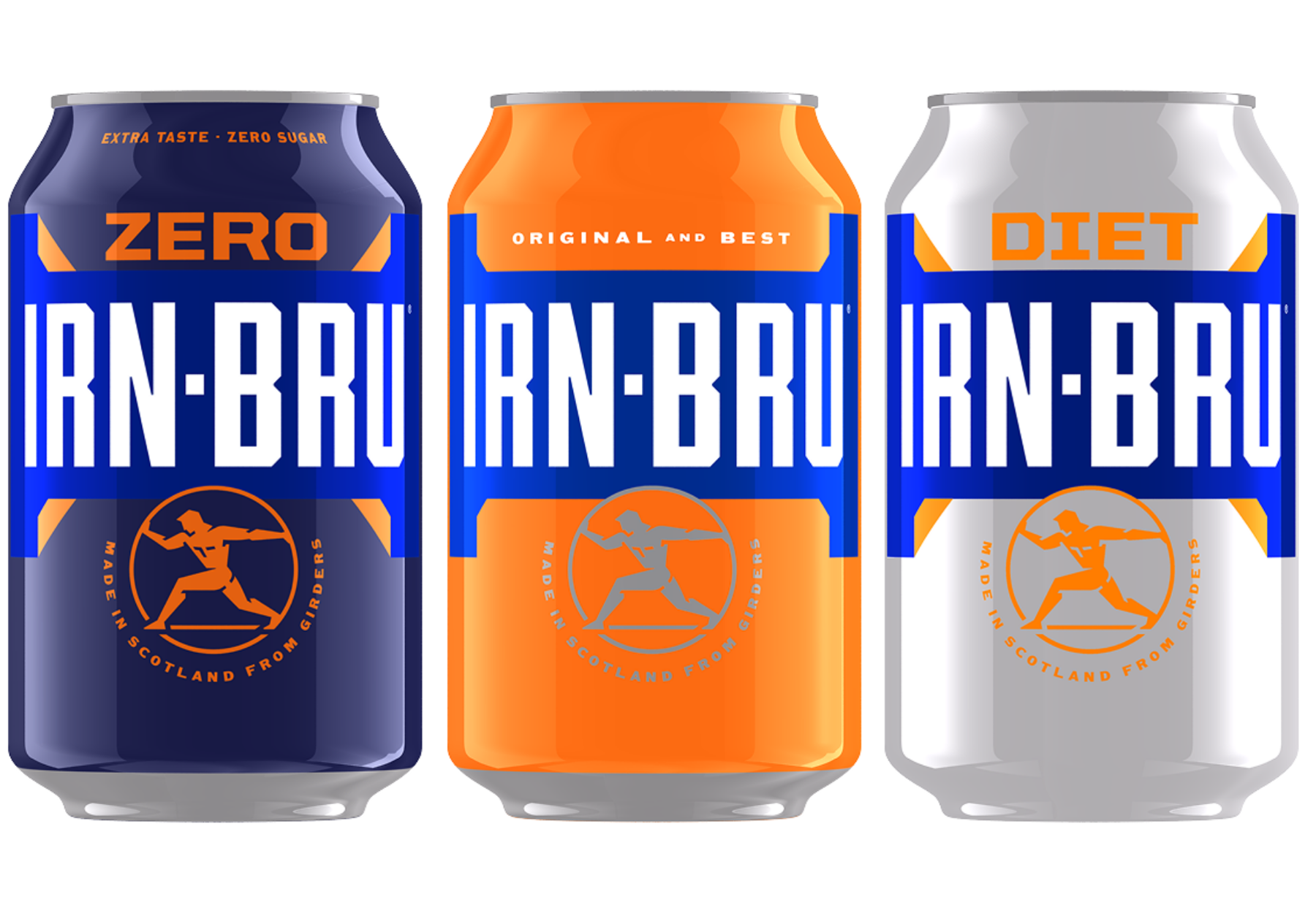 SCOTLANDS NATIONAL SODA DRINK - 3 IRN BRU CANS : Original, Diet and Zero