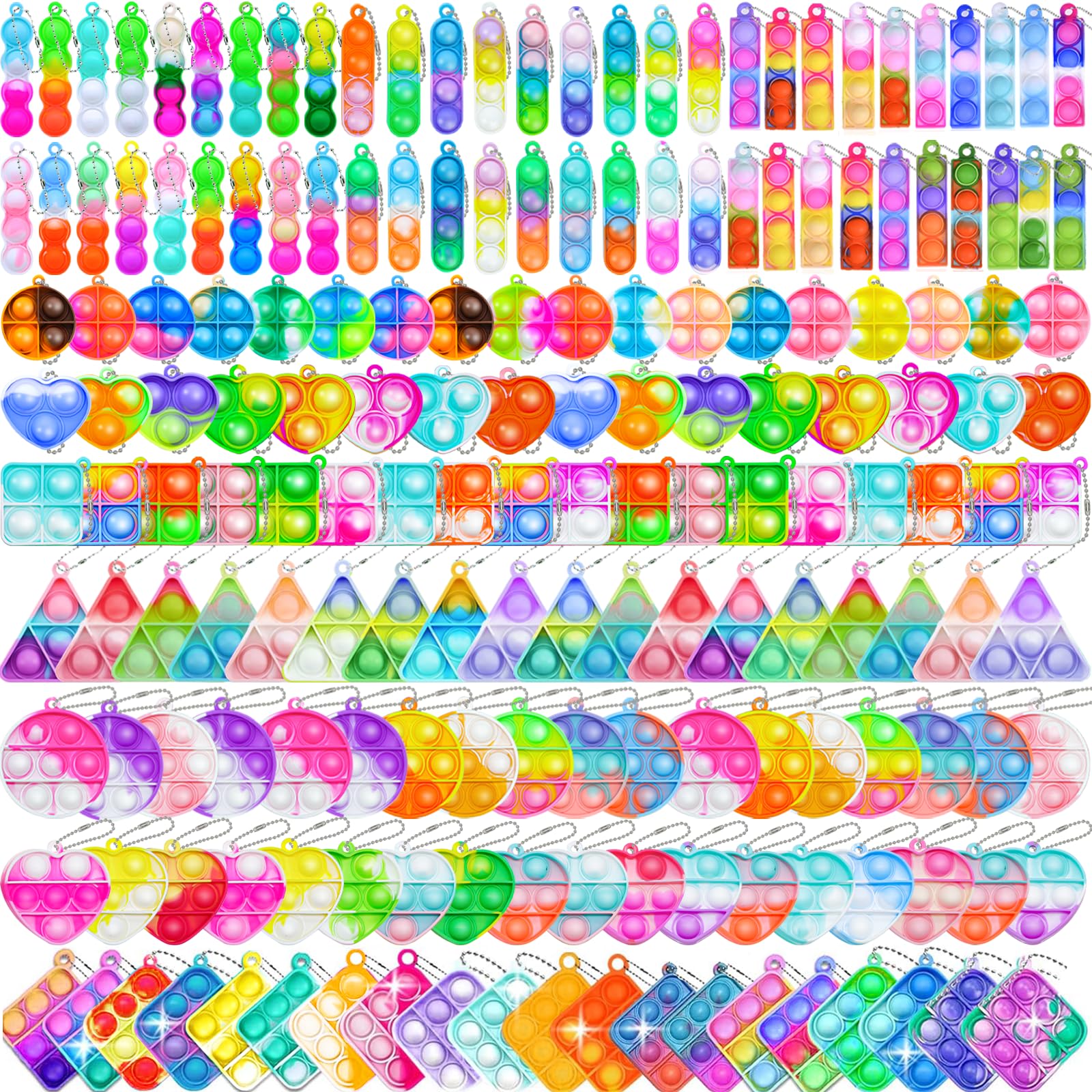 Irnushka 180 PCS Pop Fidget Keychain — 10 Types Mini Push Pop Toys Bulk Party Favors