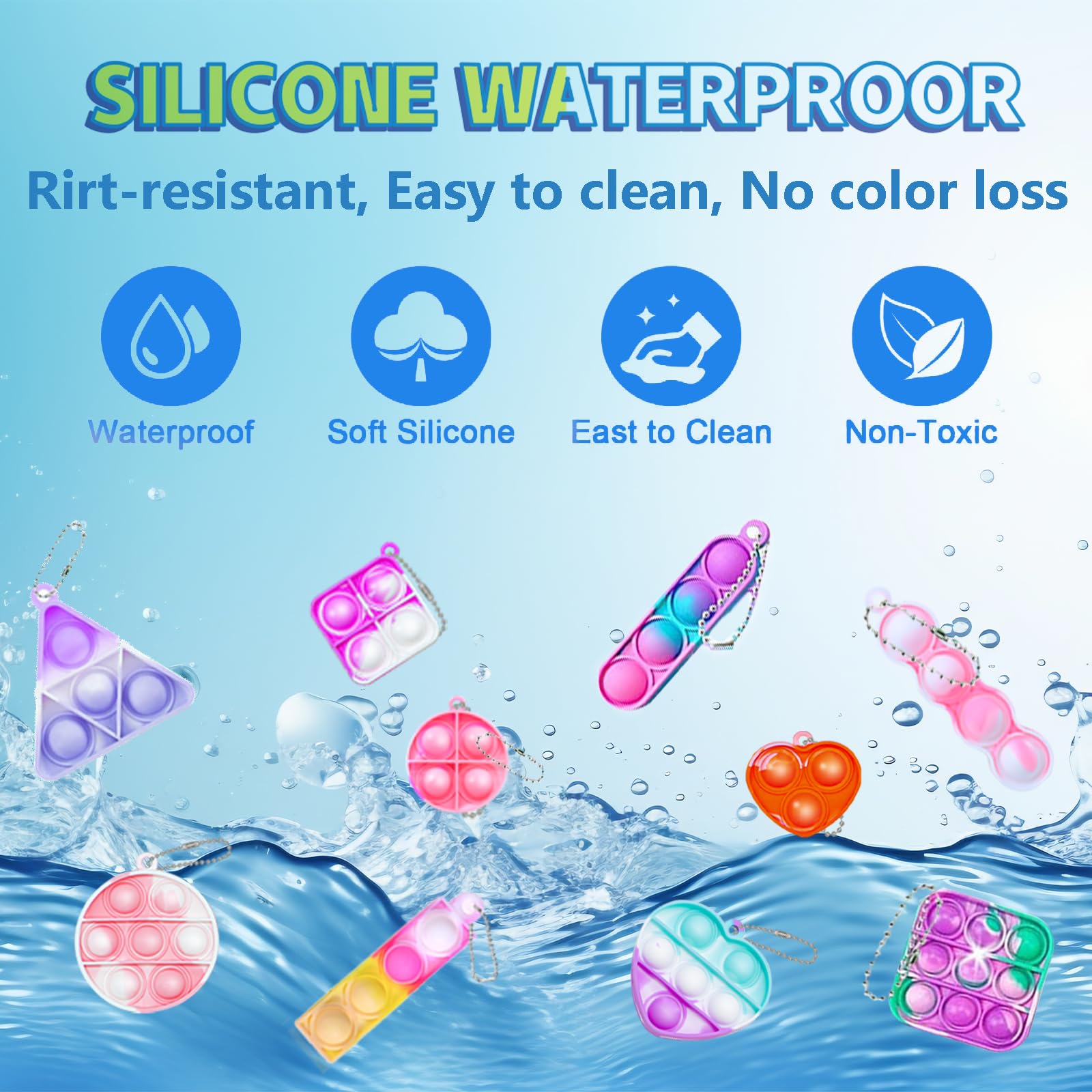 Irnushka 180 PCS Pop Fidget Keychain — 10 Types Mini Push Pop Toys Bulk Party Favors