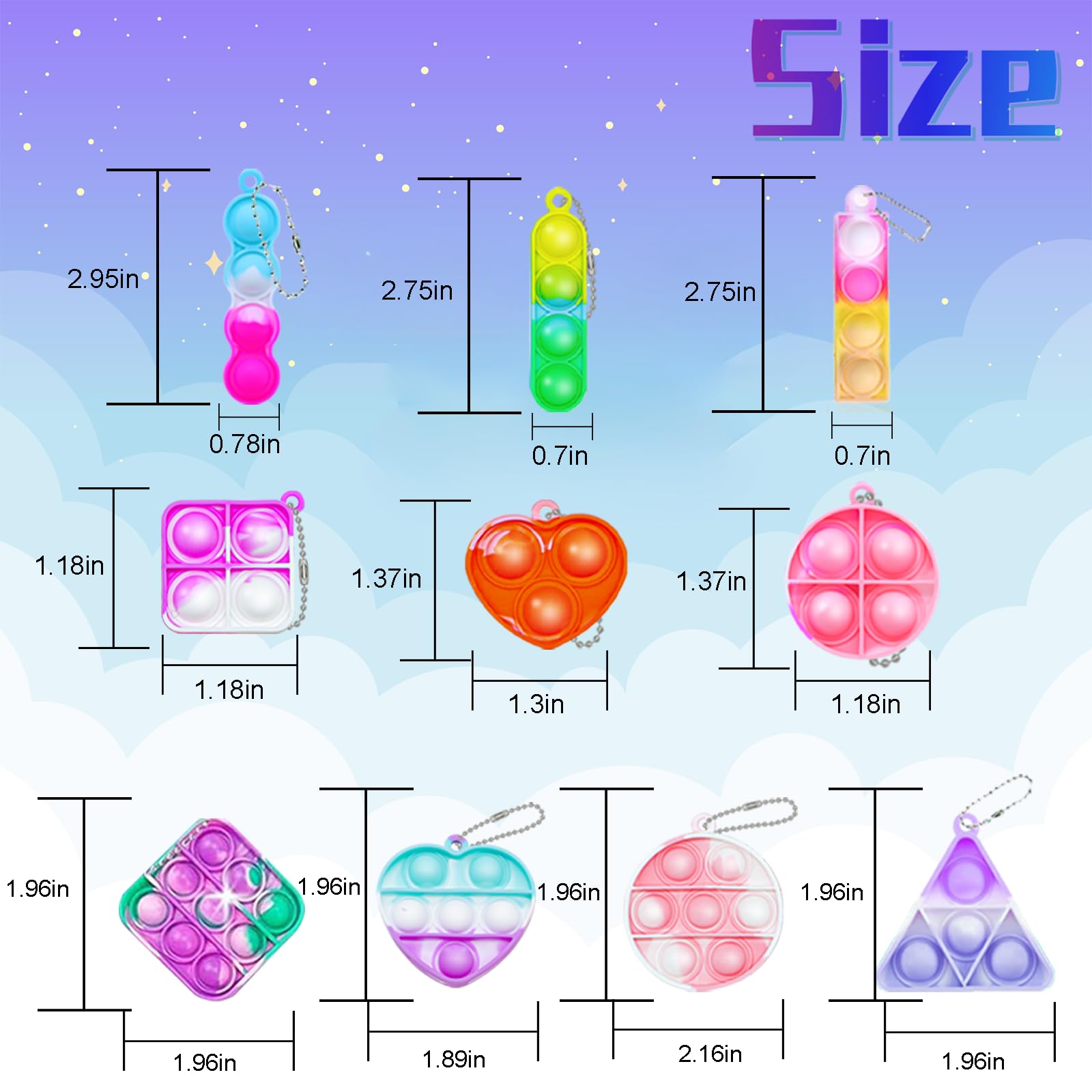 Irnushka 180 PCS Pop Fidget Keychain — 10 Types Mini Push Pop Toys Bulk Party Favors