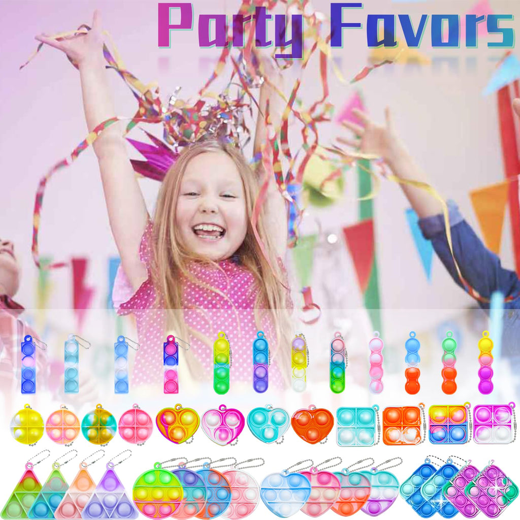 Irnushka 180 PCS Pop Fidget Keychain — 10 Types Mini Push Pop Toys Bulk Party Favors