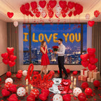 IROUHOR Valentines Day Balloons Decorations Kit – I Love You & Heart Balloons with 1000 Red Silk Petals