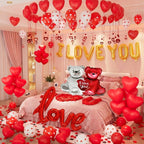 IROUHOR Valentines Day Balloons Decorations Kit – I Love You & Heart Balloons with 1000 Red Silk Petals