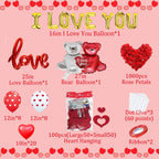 IROUHOR Valentines Day Balloons Decorations Kit – I Love You & Heart Balloons with 1000 Red Silk Petals