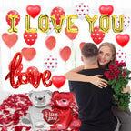 IROUHOR Valentines Day Balloons Decorations Kit – I Love You & Heart Balloons with 1000 Red Silk Petals