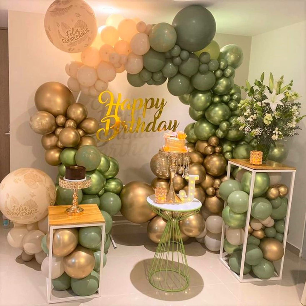 Isndare Sage Green Gold White Balloon Arch Kit | Premium Latex Balloons