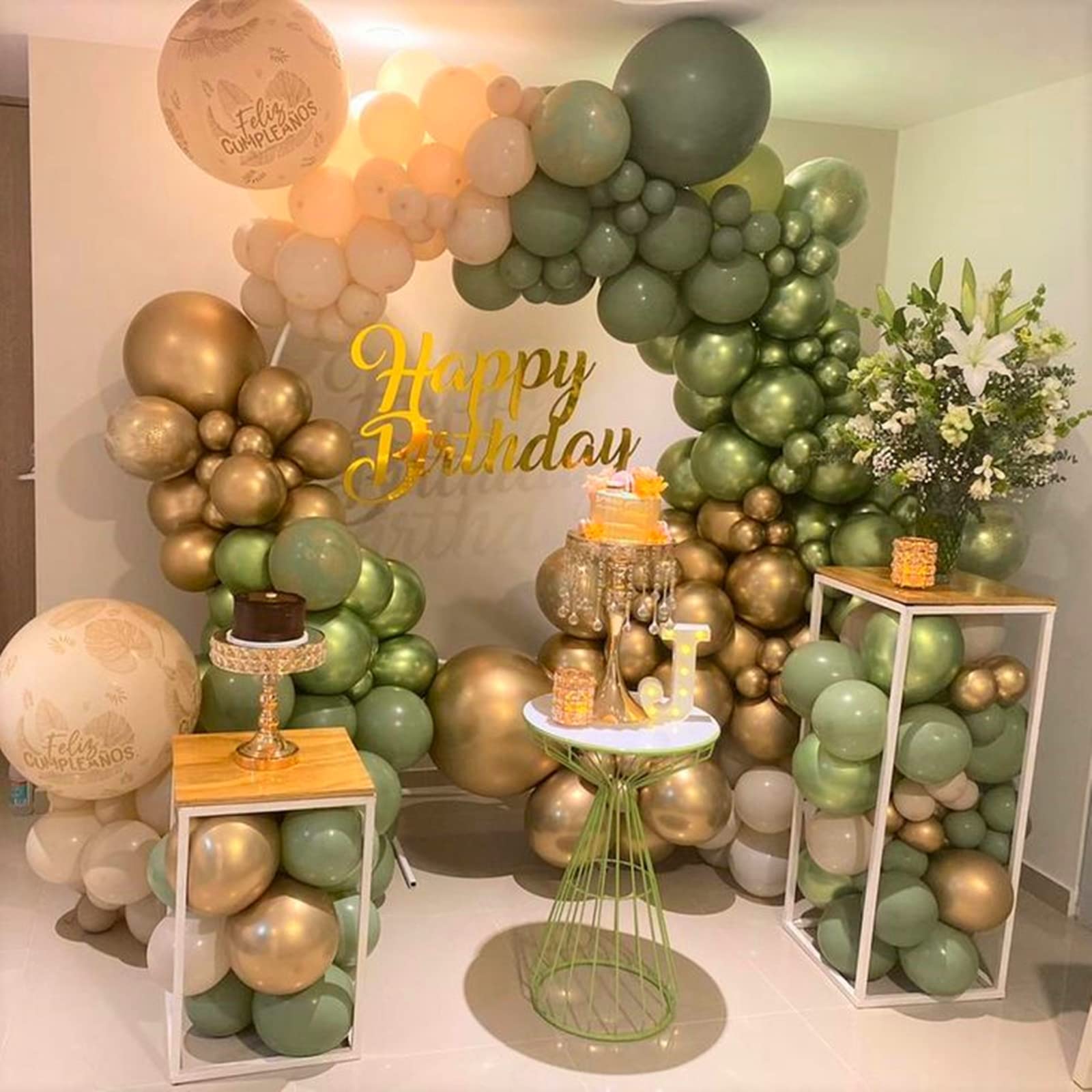 Isndare Sage Green Gold White Balloon Arch Kit | Premium Latex Balloons