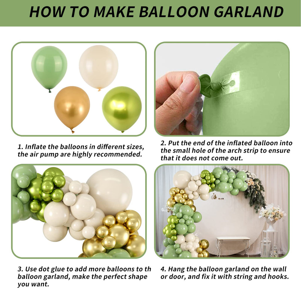 Isndare Sage Green Gold White Balloon Arch Kit | Premium Latex Balloons