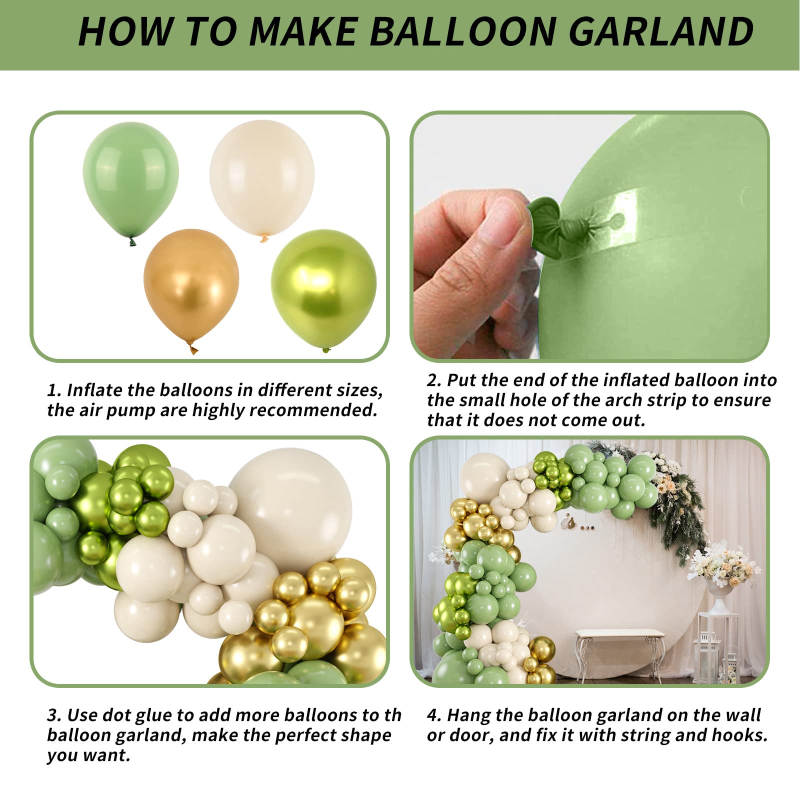 Isndare Sage Green Gold White Balloon Arch Kit | Premium Latex Balloons