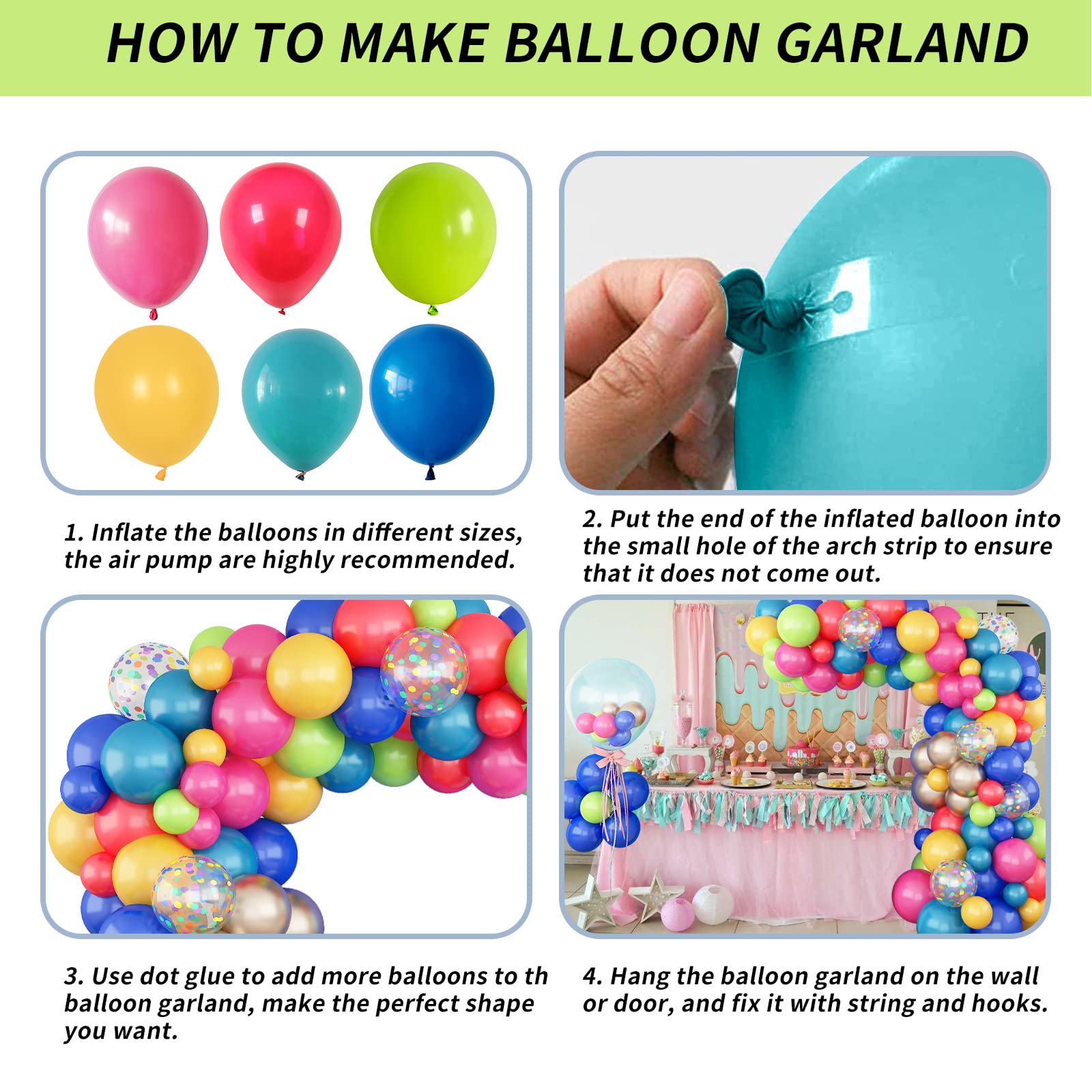 Isndare Colorful Balloon Garland Arch Kit – Rainbow Assorted Balloons