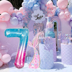 Isndare 40 Inch Mermaid Number 7 Balloon – Large Blue Pink Mylar Foil Birthday Balloons