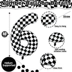 Isndare Giant Number Balloon 6 (40-inch) – Black & White Checkered Self-Inflating Foil Balloons for Kids' Birthday Party
