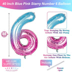 Isndare 40-Inch Mermaid Number 6 Balloon — Blue Pink Foil Party Balloons