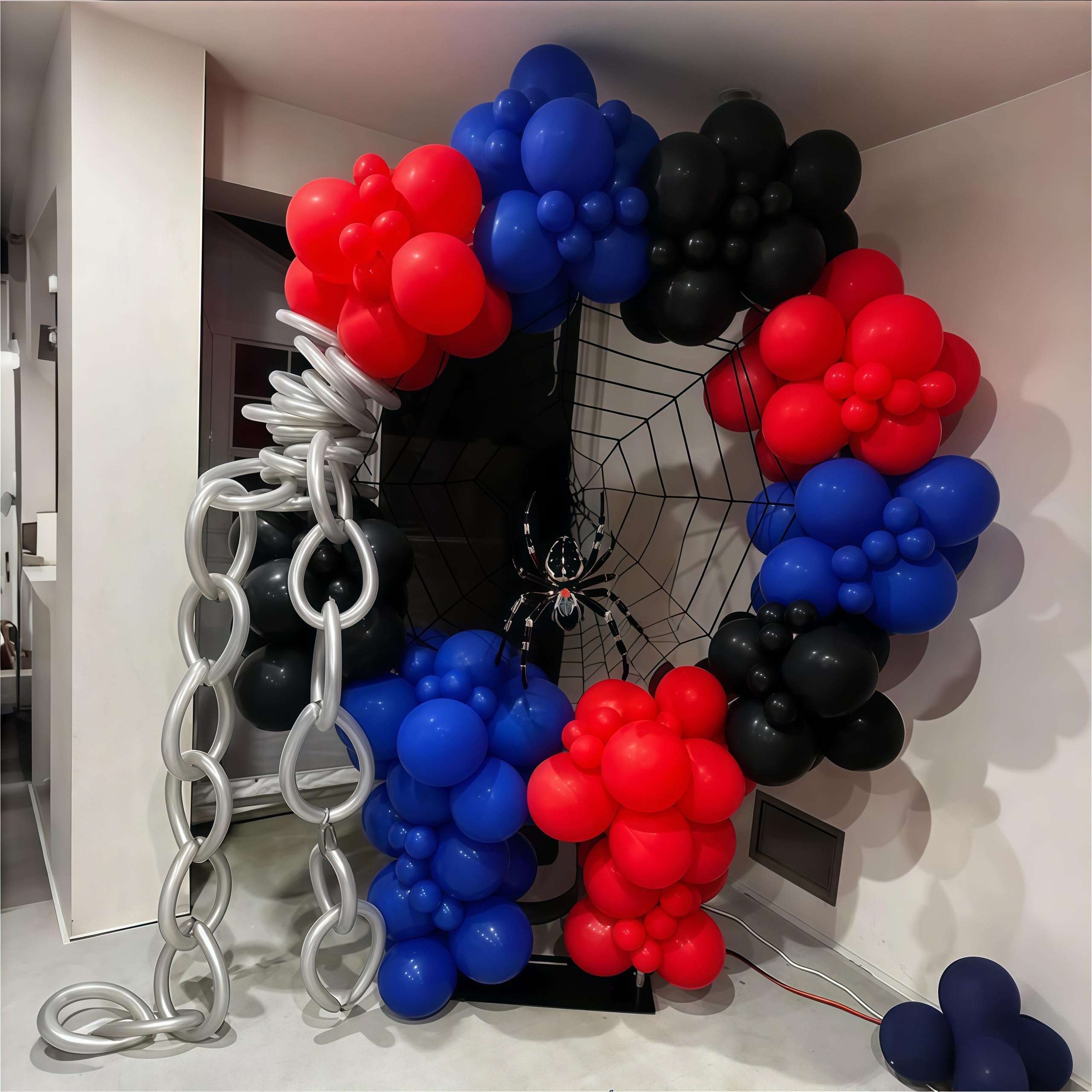 Isndare Spider Theme Balloons Kit – 12" Royal Blue, Red & Black Confetti Latex, 35-Piece Party Decor