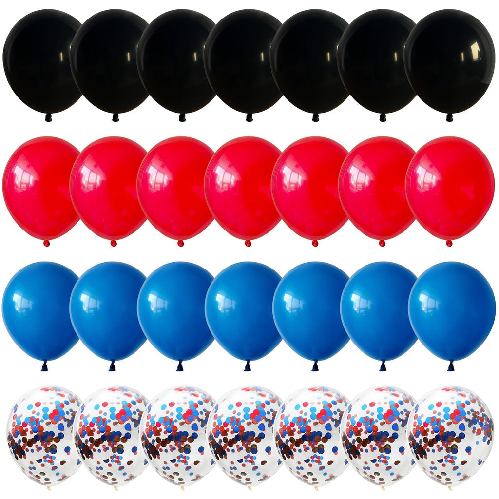 Isndare Spider Theme Balloons Kit – 12" Royal Blue, Red & Black Confetti Latex, 35-Piece Party Decor