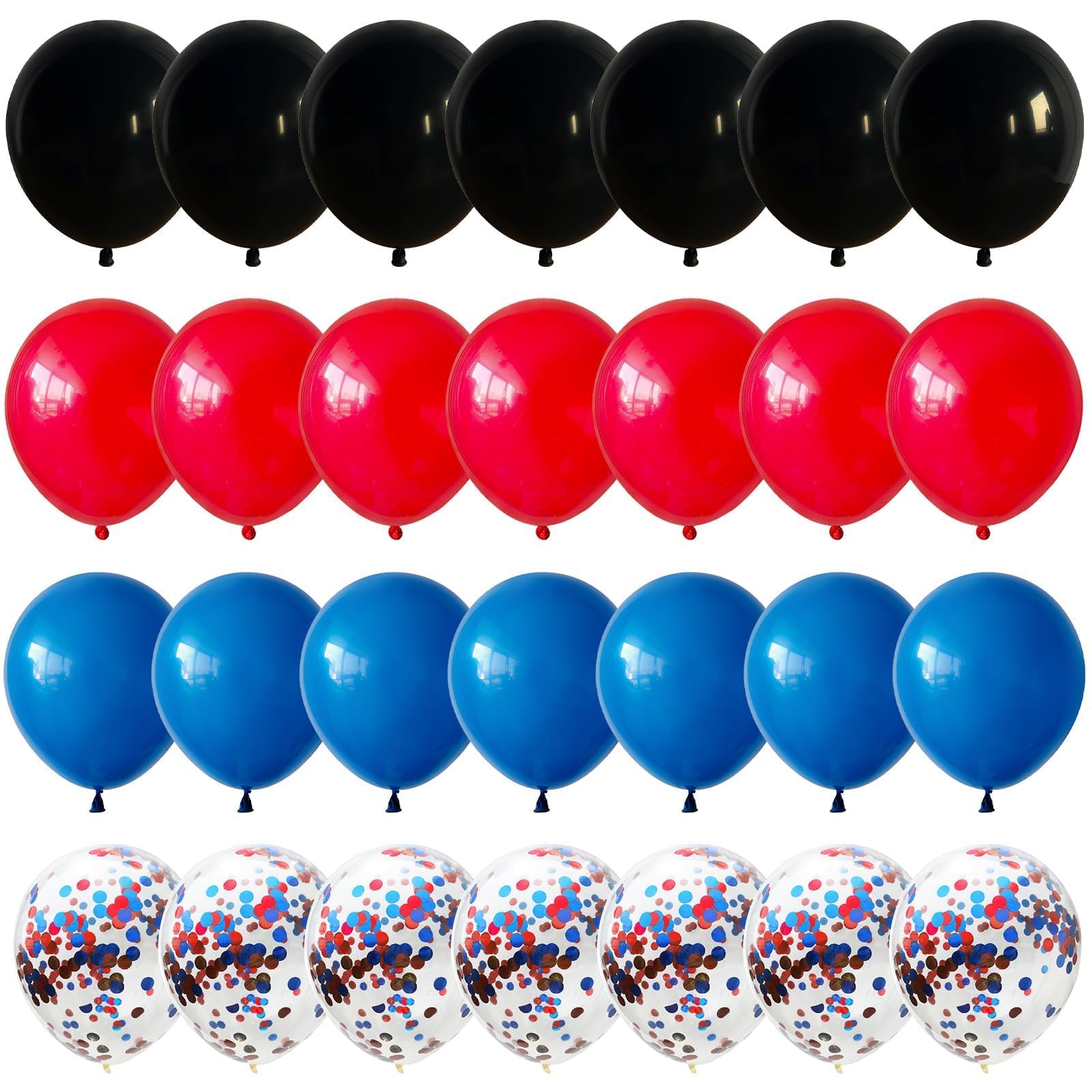 Isndare Spider Theme Balloons Kit – 12" Royal Blue, Red & Black Confetti Latex, 35-Piece Party Decor