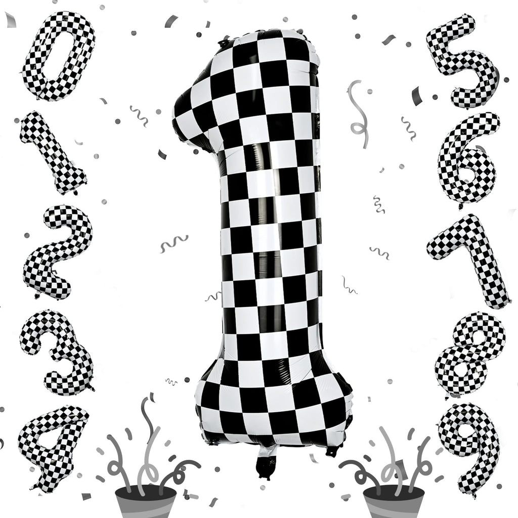 Isndare Checkered Number 1 Balloon - 40-Inch Self-Inflating Foil Birthday Balloons
