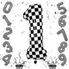 Isndare Checkered Number 1 Balloon - 40-Inch Self-Inflating Foil Birthday Balloons