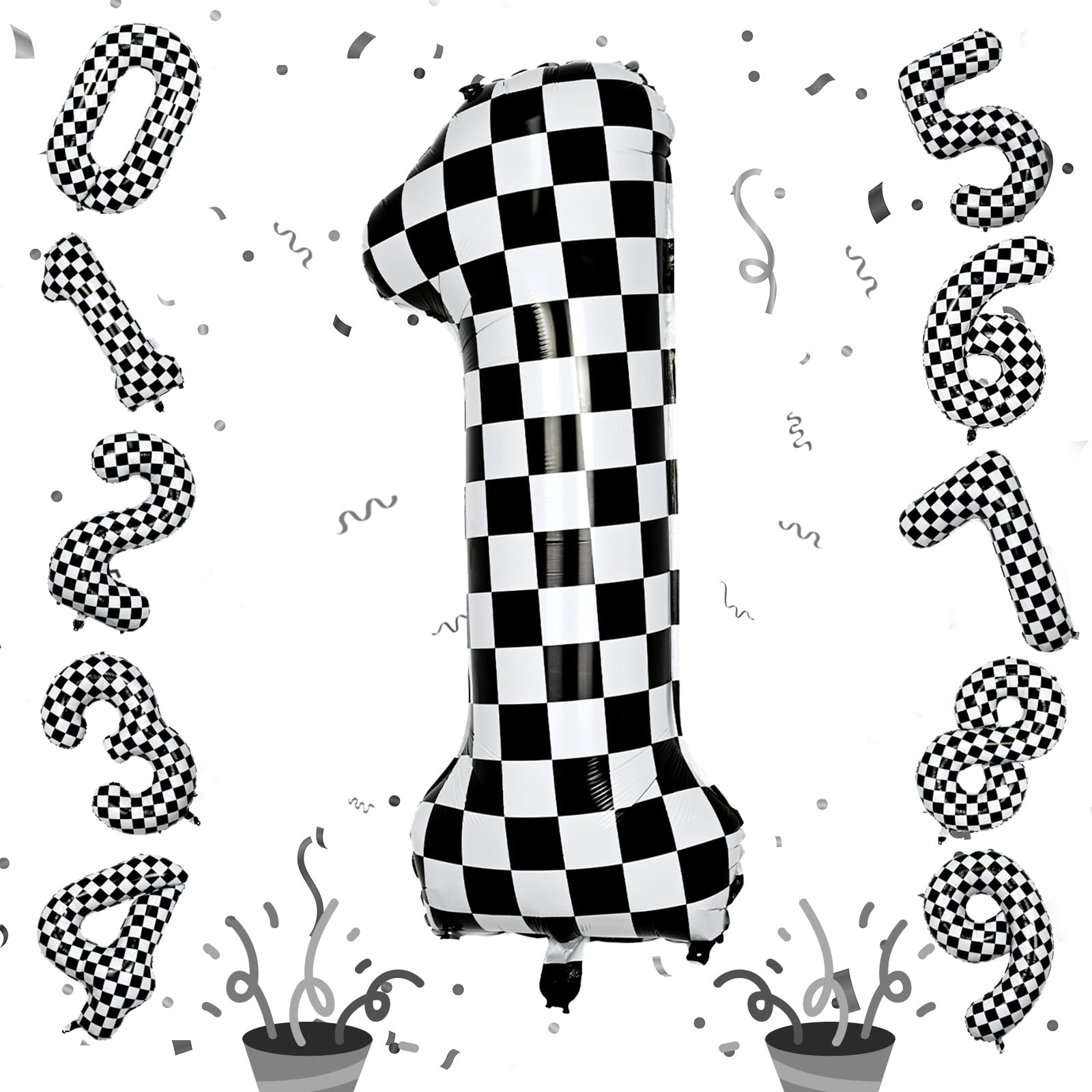 Isndare Checkered Number 1 Balloon - 40-Inch Self-Inflating Foil Birthday Balloons