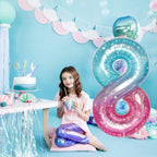 Isndare Purple Teal Number 8 Balloons - 40 Inch Giant Mermaid Starry Mylar Balloon for Birthdays & Celebrations