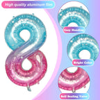 Isndare Purple Teal Number 8 Balloons - 40 Inch Giant Mermaid Starry Mylar Balloon for Birthdays & Celebrations