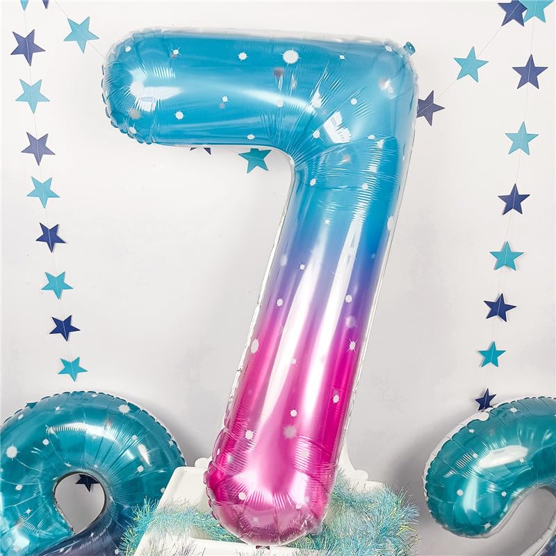 Isndare 40 Inch Mermaid Number 7 Balloon – Large Blue Pink Mylar Foil Birthday Balloons