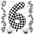 Isndare Giant Number Balloon 6 (40-inch) – Black & White Checkered Self-Inflating Foil Balloons for Kids' Birthday Party