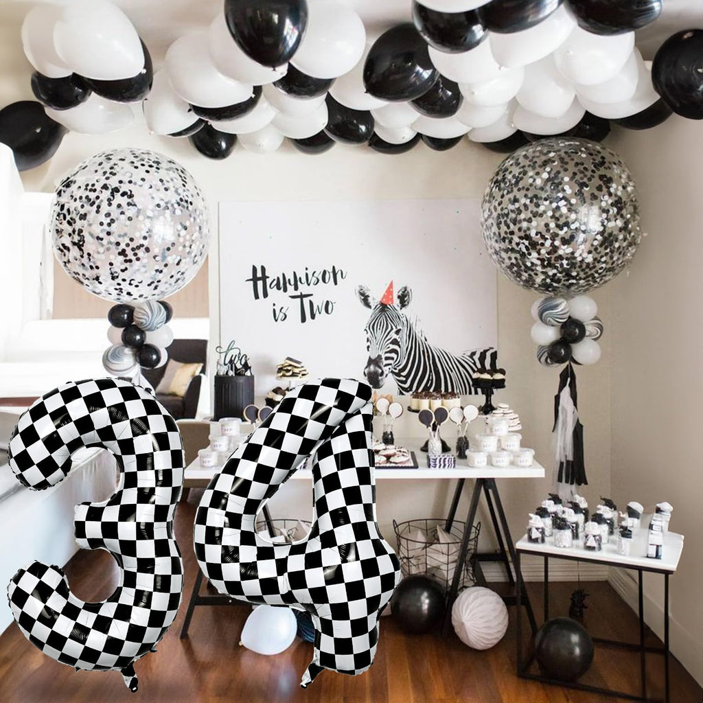 Isndare Checkered Number 1 Balloon - 40-Inch Self-Inflating Foil Birthday Balloons