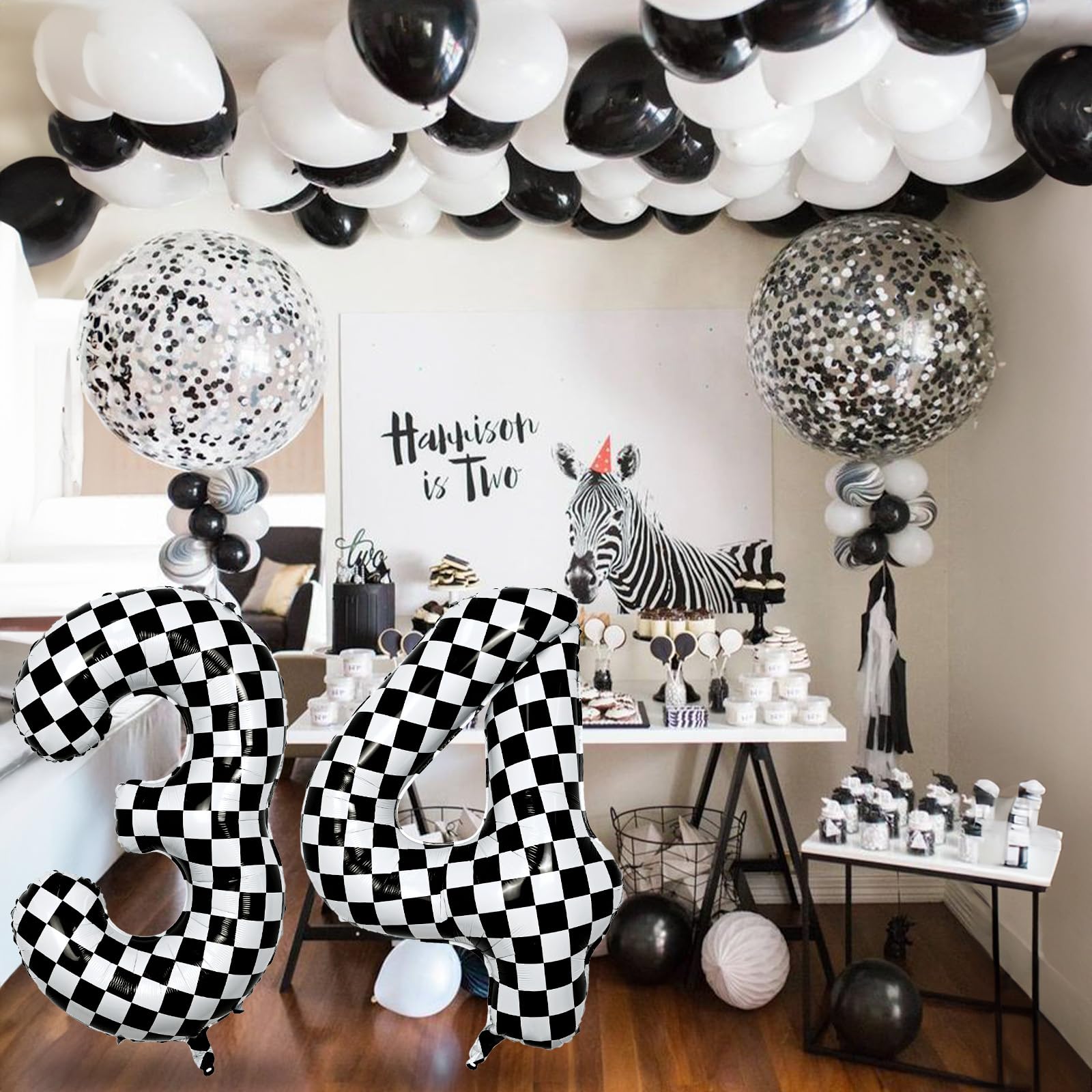 Isndare Checkered Number 1 Balloon - 40-Inch Self-Inflating Foil Birthday Balloons