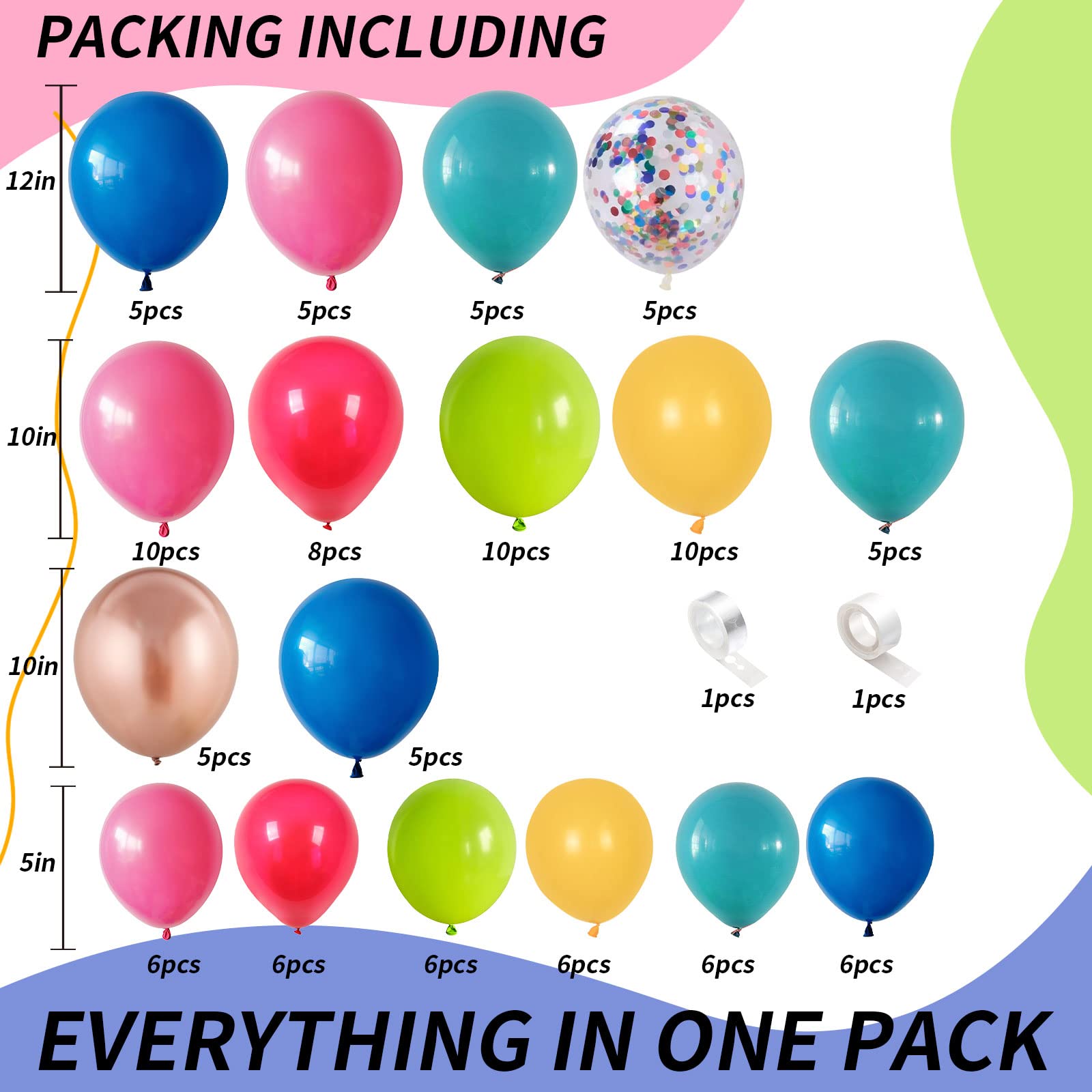 Isndare Colorful Balloon Garland Arch Kit – Rainbow Assorted Balloons