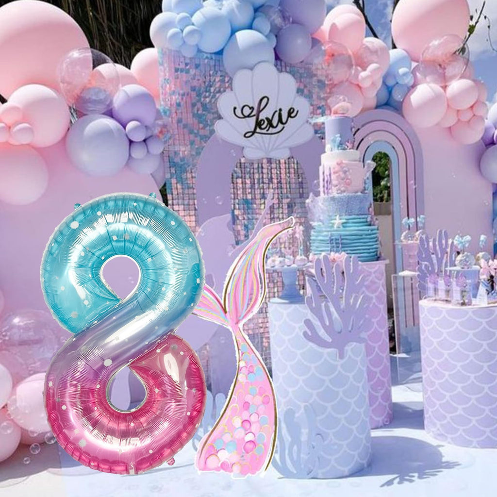 Isndare Purple Teal Number 8 Balloons - 40 Inch Giant Mermaid Starry Mylar Balloon for Birthdays & Celebrations