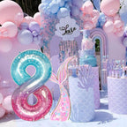 Isndare Purple Teal Number 8 Balloons - 40 Inch Giant Mermaid Starry Mylar Balloon for Birthdays & Celebrations