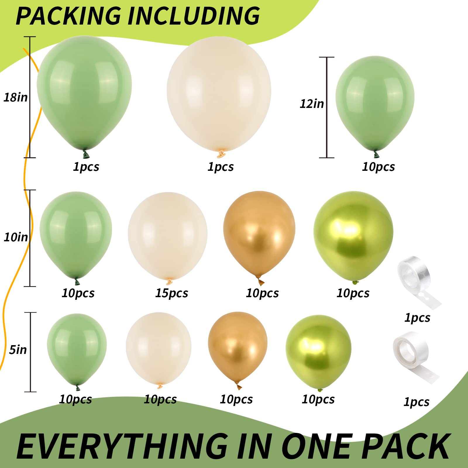 Isndare Sage Green Gold White Balloon Arch Kit | Premium Latex Balloons