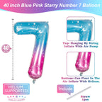 Isndare 40 Inch Mermaid Number 7 Balloon – Large Blue Pink Mylar Foil Birthday Balloons