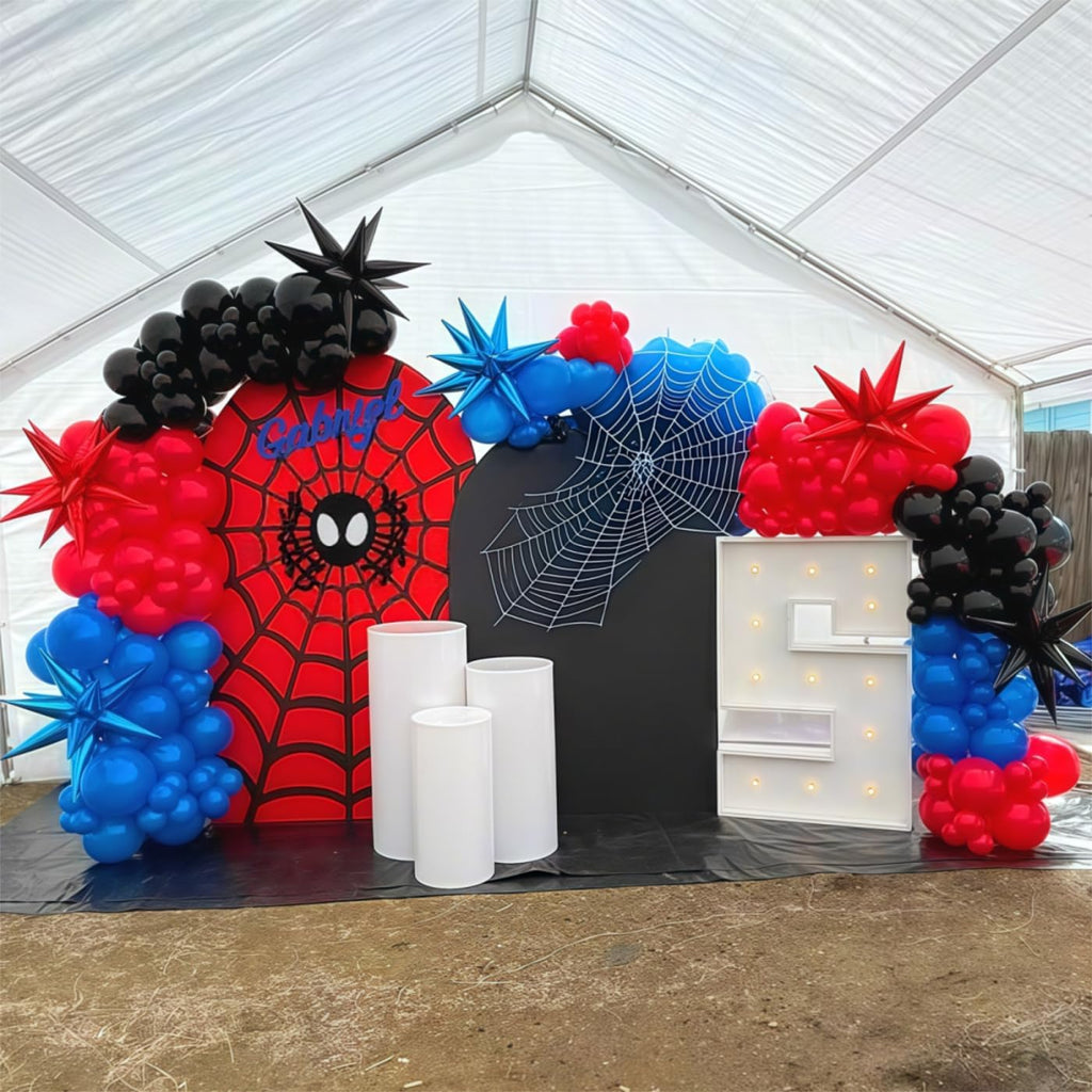 Isndare Spider Theme Balloons Kit – 12" Royal Blue, Red & Black Confetti Latex, 35-Piece Party Decor