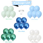 Isndare Green Blue White Balloons – 60pc Set, 12in Ocean Theme Balloons for Under-the-Sea Parties