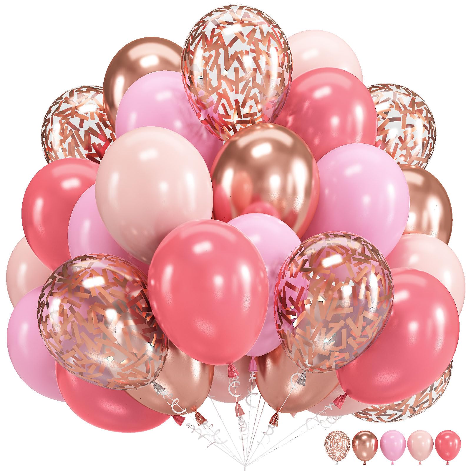 Isndare Pink Rose Gold Balloons – 60pcs 12in Confetti Latex for Arch, Birthday, Wedding