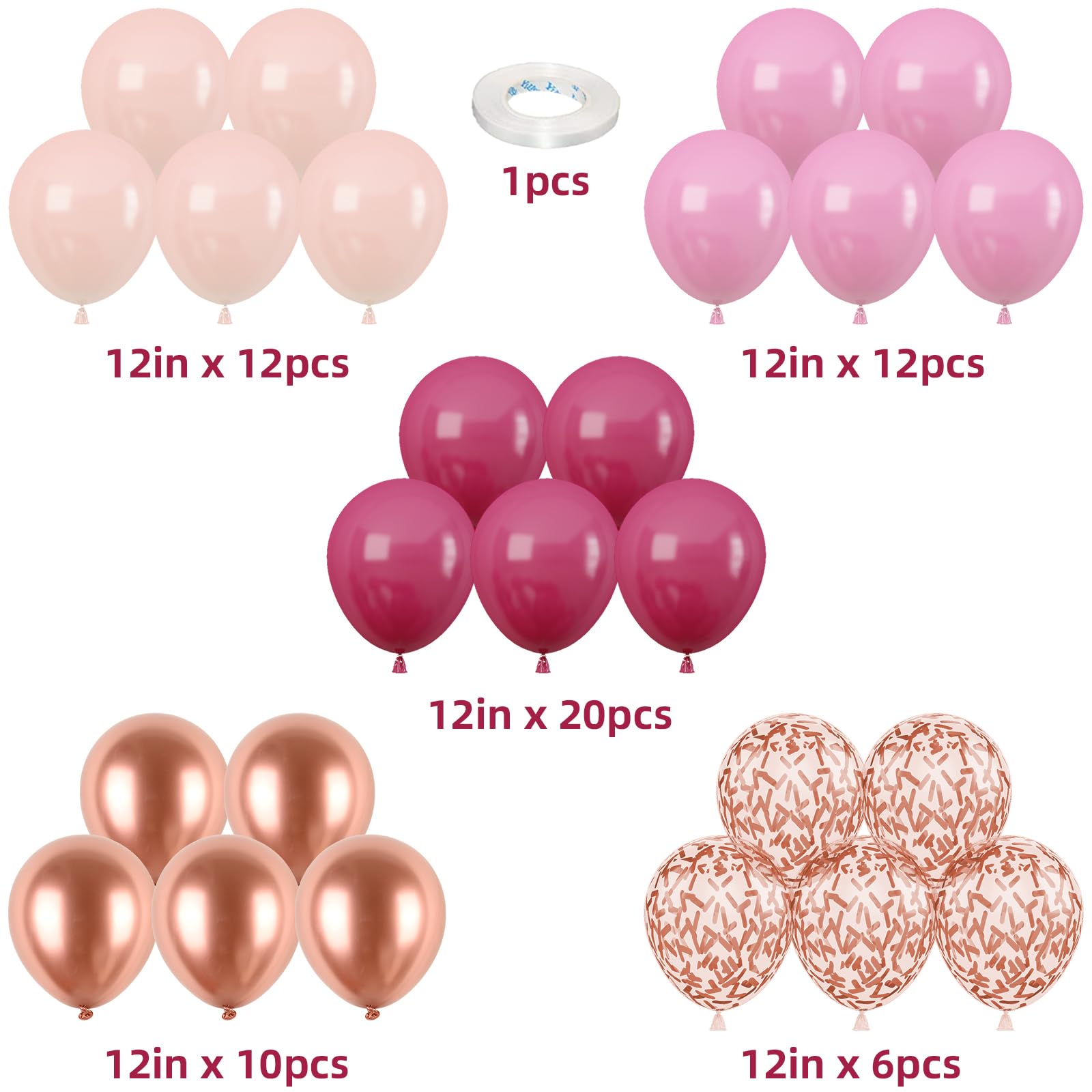 Isndare Pink Rose Gold Balloons – 60pcs 12in Confetti Latex for Arch, Birthday, Wedding