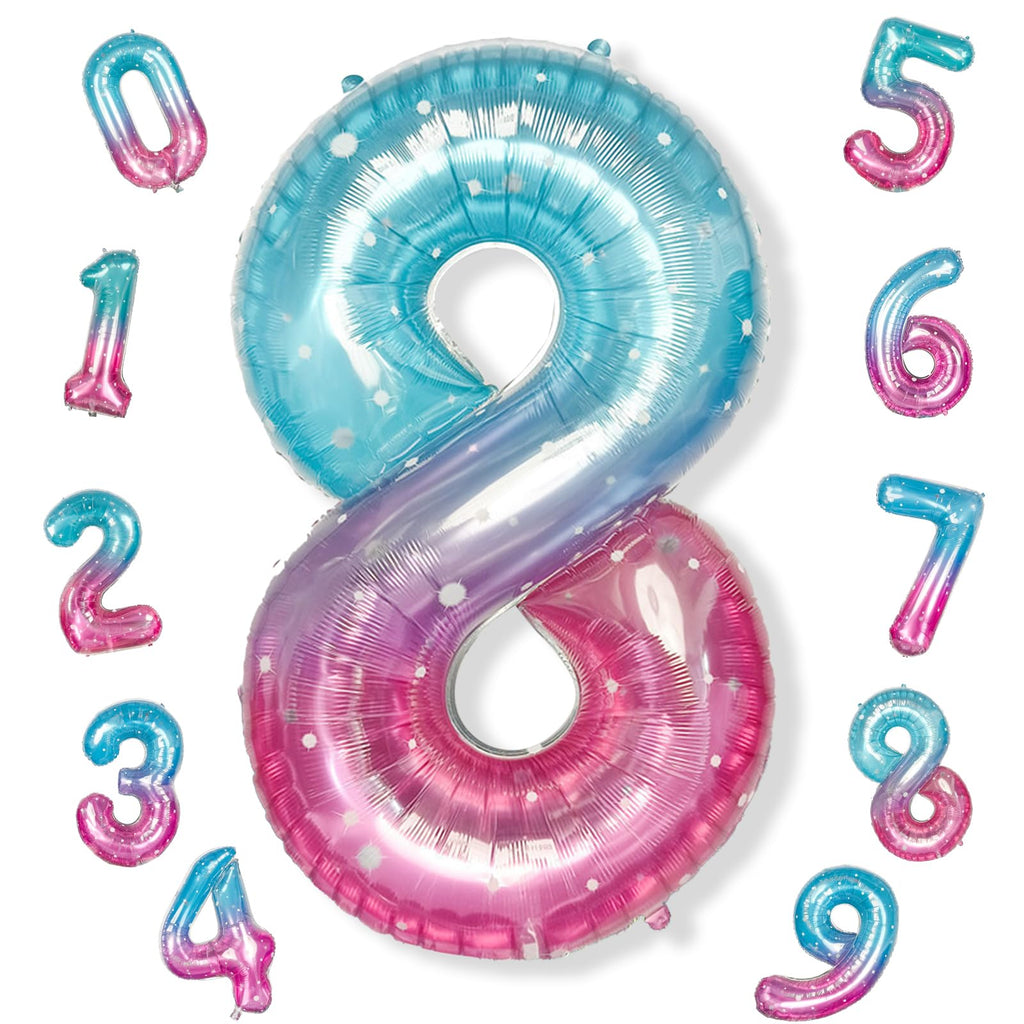 Isndare Purple Teal Number 8 Balloons - 40 Inch Giant Mermaid Starry Mylar Balloon for Birthdays & Celebrations
