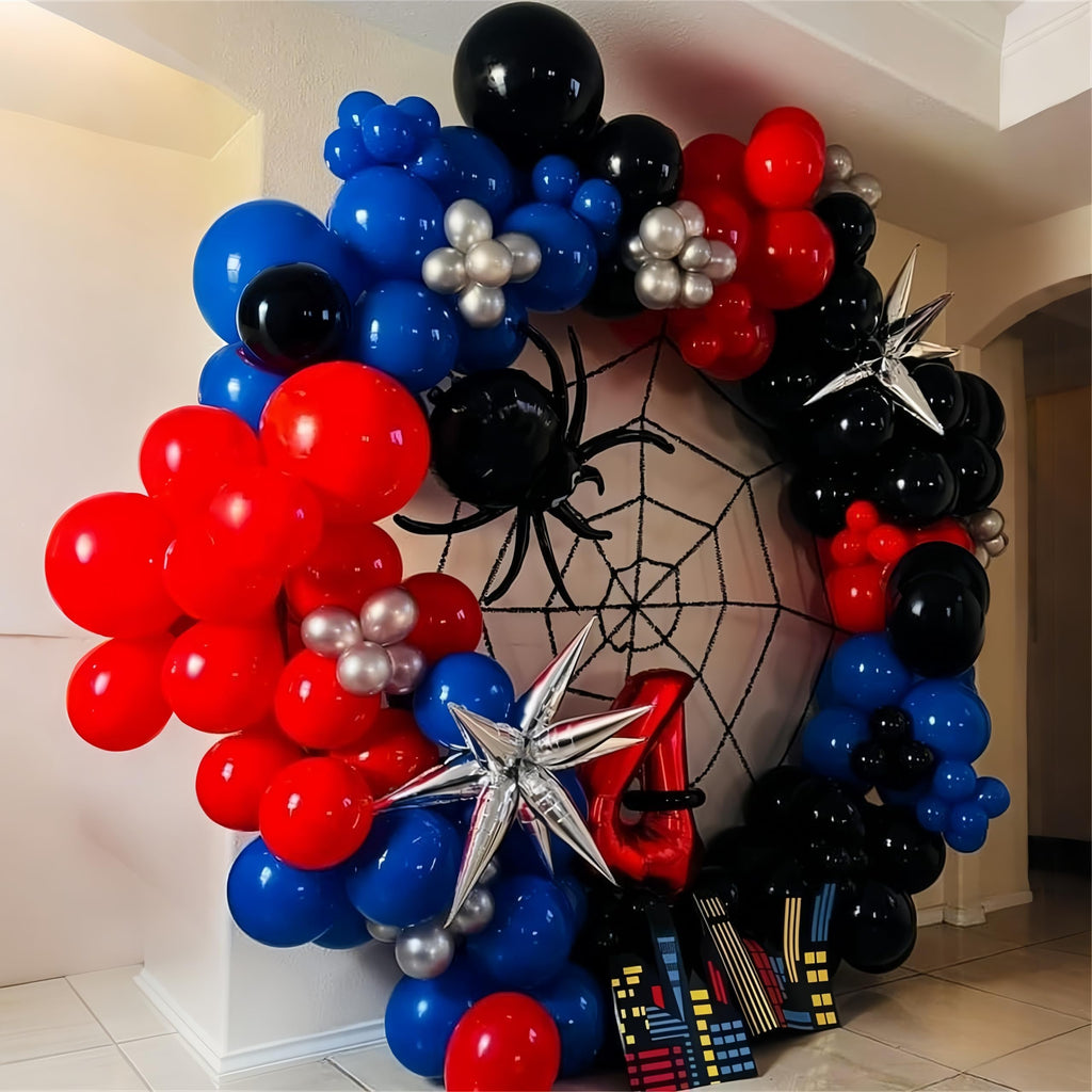 Isndare Spider Theme Balloons Kit – 12" Royal Blue, Red & Black Confetti Latex, 35-Piece Party Decor
