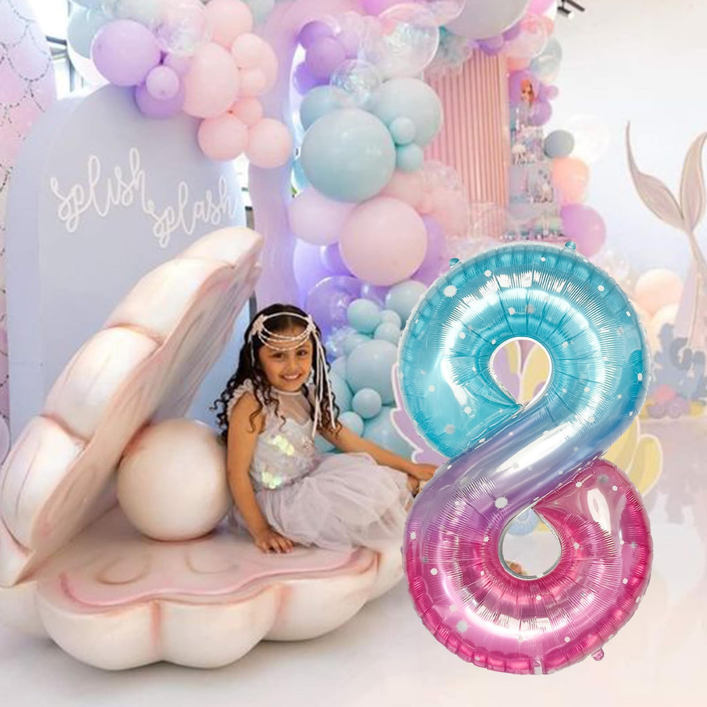Isndare Purple Teal Number 8 Balloons - 40 Inch Giant Mermaid Starry Mylar Balloon for Birthdays & Celebrations