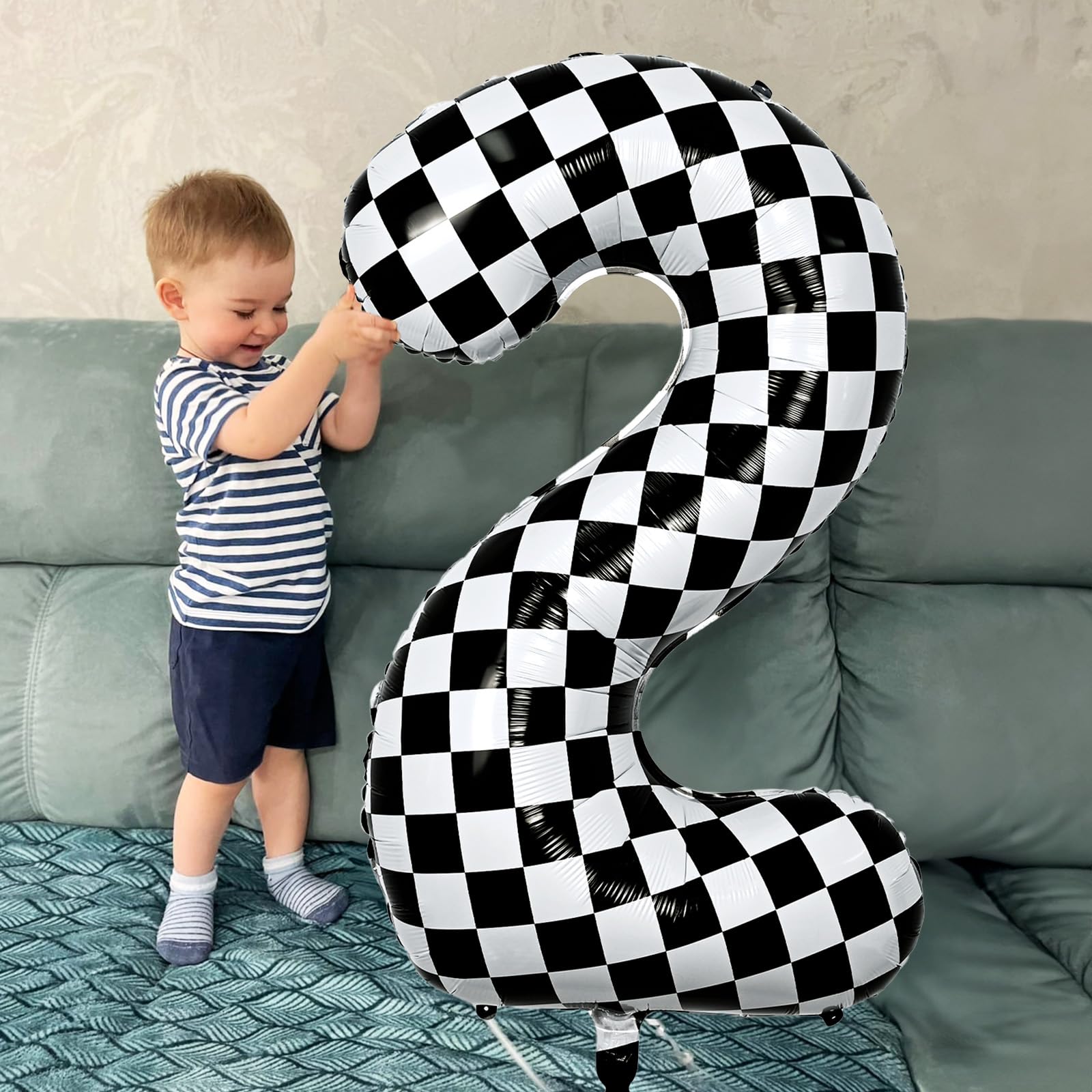 Isndare Checkered Number 1 Balloon - 40-Inch Self-Inflating Foil Birthday Balloons